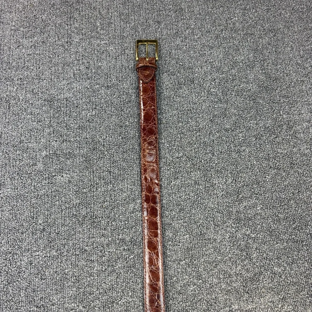 Zelli Genuine Crocodile Belt Mens 42 Brown Exotic Leather Solid Brass Buckle USA